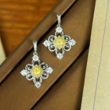 14k Gold 0.87 Ctw Natural Yellow Diamond & Diamond Earrings
