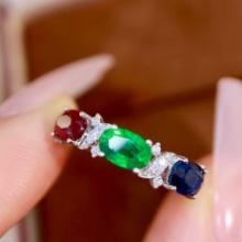14k Gold 2.09 Ctw Natural Emerald & Sapphire & Ruby & Diamond Ring