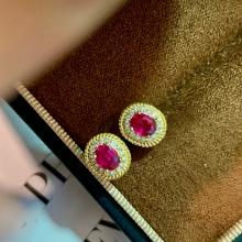 14k Gold 0.84 Ctw Natural Ruby & Diamond Earrings