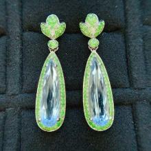 14k Gold 5.95 Ct Natural Aquamarine & Tsavorite Earrings