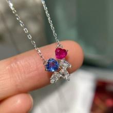 14k Gold 0.6 Ct Natural Ruby & Sapphire & Diamond & Toi Et Moi Necklace