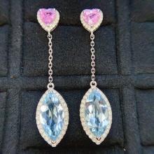 14k Gold 7.72 Ctw Natural Aquamarine & Diamond Earrings