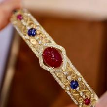 14k Gold 5.50 Ctw Natural Ruby & Diamond Bangle
