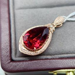 14k Gold 6.7 Ct Natural Tourmaline & Diamond Pendant( Without Chain )