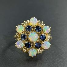 14k Gold 2.2 Ctw Natural Opal & Sapphire Ring