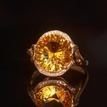 14k Gold 4.2 Ct Natural Citrine & Diamond Ring