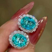14k Gold 5.7 Ctw Natural Paraiba Tourmaline & Diamond Earrings