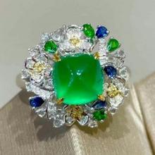 14k Gold 2 Ct Natural Emerald & Diamond & Sapphire & Emerald Ring