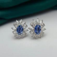 14k Gold 1.30 Ct Natural Sapphire & Sapphire Earrings