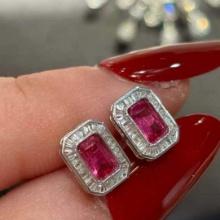 14k Gold 1 Ct Natural Ruby & Diamond Earrings