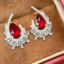 14k Gold 2.02 Ct Natural Ruby & Diamond Earrings