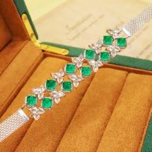 14k Gold 7.85 Ctw Natural Emerald & Diamond Bracelet