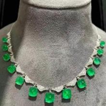 14k Gold 13 Ct Natural Emerald & Diamond Necklace