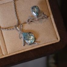 14k Gold 3.5 Ct Natural Aquamarine & Diamond Jewelry Set