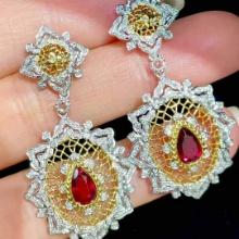 14k Gold 2 Ct Natural Ruby & Diamond Earrings