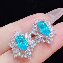 14k Gold 3.99 Ctw Natural Paraiba Tourmaline & Diamond Earrings