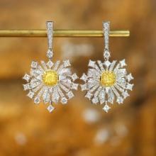 14k Gold 2.45 Ctw Natural Yellow Diamond & Diamond Earrings