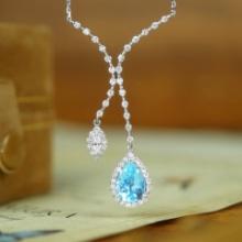 14k Gold 2.16 Ctw Natural Aquamarine & Diamond Necklace