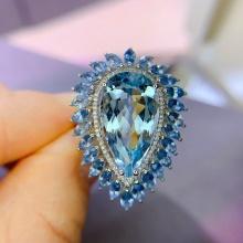 14k Gold 9.31 Ctw Natural Aquamarine & Aquamarine Ring