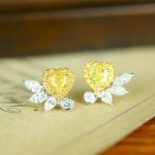 14k Gold 0.72 Ctw Natural Yellow Diamond & Diamond Earrings