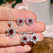 14k Gold 1.88 Ct Natural Ruby & Diamond Jewelry Set