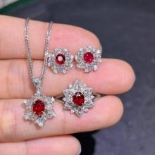 14k Gold 1.86 Ct Natural Ruby & Diamond Jewelry Set