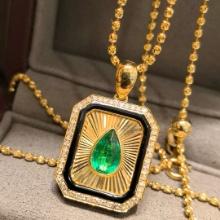 14k Gold 1.28 Ctw Vivid Green Natural Emerald & Diamond Pendant( Without Chain )
