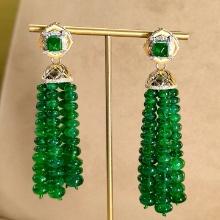 14k Gold 70.5 Ctw Vivid Green Natural Emerald & Emerald Earrings