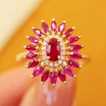 14k Gold 0.38 Ctw Vivid Red Natural Ruby & Diamond Ring