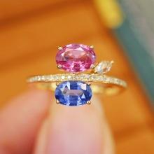 14k Gold 1.46 Ctw Natural Sapphire & Diamond & Toi Et Moi Ring