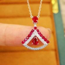 14k Gold 1.07 Ctw Natural Ruby & Diamond Necklace