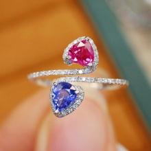 14k Gold 0.94 Ctw Natural Sapphire & Diamond & Toi Et Moi Ring