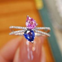 14k Gold 1.08 Ctw Natural Sapphire & Diamond & Toi Et Moi Ring