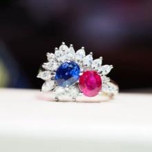 14k Gold 2.42 Ctw Natural Sapphire & Ruby & Toi Et Moi Ring