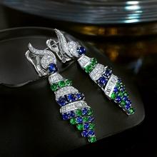14k Gold 3.20 Ctw Vivid Green Natural Emerald & Diamond Earrings