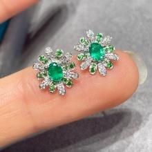 14k Gold 0.3 Ct Natural Emerald & Diamond & Tsavorite Earrings