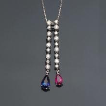 14k Gold 1.53 Ctw Natural Sapphire & Ruby & Toi Et Moi Necklace