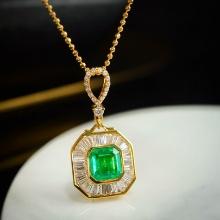 14k Gold 1.51 Ctw Vivid Green Natural Emerald & Diamond Pendant( Without Chain )