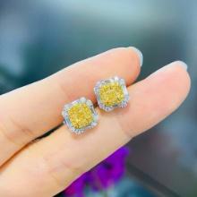 14k Gold 1.79 Ctw Natural Yellow Diamond & Diamond Earrings