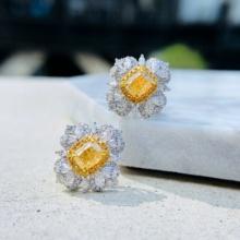 14k Gold 2.13 Ctw Natural Yellow Diamond & Diamond Earrings