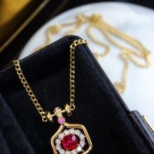 14k Gold 0.6 Ct Natural Ruby & Diamond Necklace