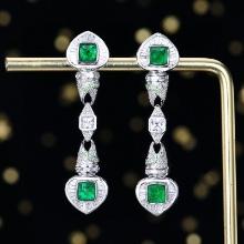 14k Gold 2.41 Ctw Vivid Green Natural Emerald & Diamond Earrings