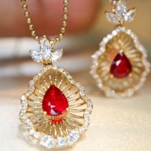 14k Gold 0.93 Ctw Natural Ruby & Diamond Pendant( Without Chain )