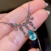 14k Gold 1.88 Ctw Natural Paraiba Tourmaline & Diamond Necklace