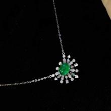 14k Gold 2.41 Ct Vivid Green Natural Emerald & Diamond Necklace
