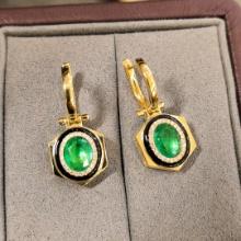 14k Gold 2.23 Ctw Vivid Green Natural Emerald & Diamond Earrings
