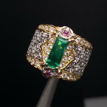 14k Gold 2.08 Ctw Vivid Green Natural Emerald & Diamond Ring