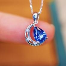 14k Gold 0.94 Ctw Natural Sapphire & Diamond Pendant( Without Chain )