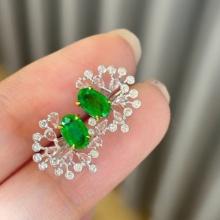 14k Gold 0.8 Ct Vivid Green Natural Emerald & Diamond & Sapphire Earrings