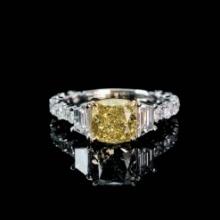 Gia Certified 14k Gold 3.2 Ctw Natural Yellow Diamond & Diamond Ring